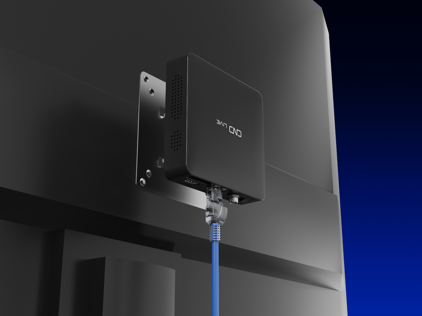 NDI Go mounted discreetly behind a professional display